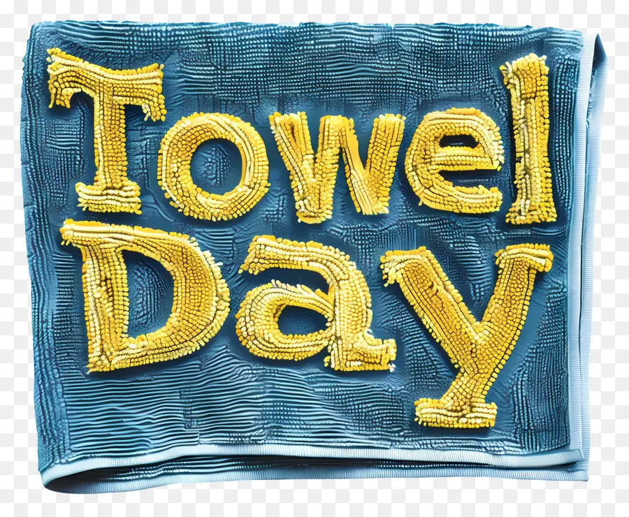 towel day blue towel towel day gold lettering cotton fabric