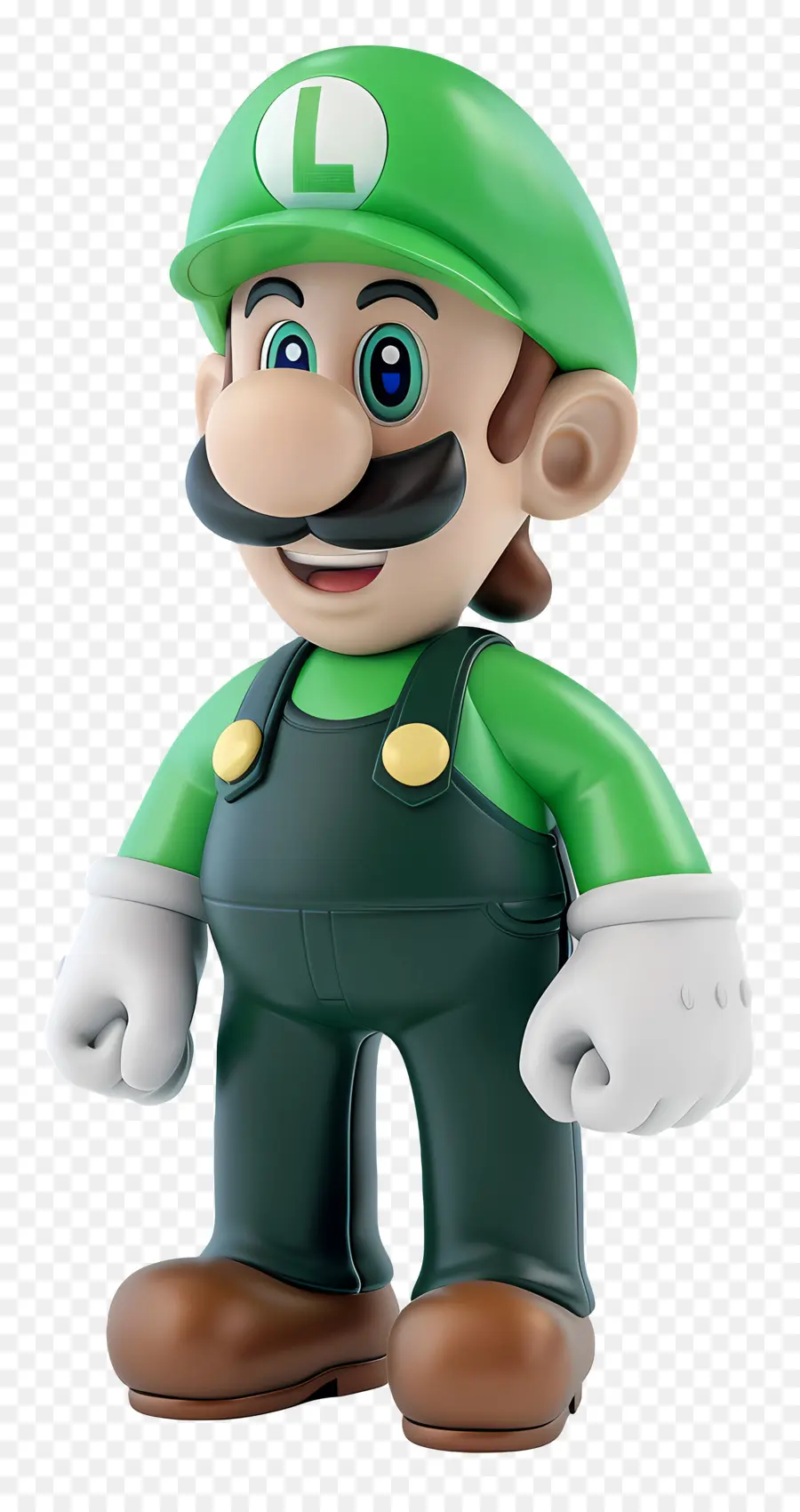 mario - Mario mặc áo liền quần màu xanh lá cây và mũ đỏ, mỉm cười