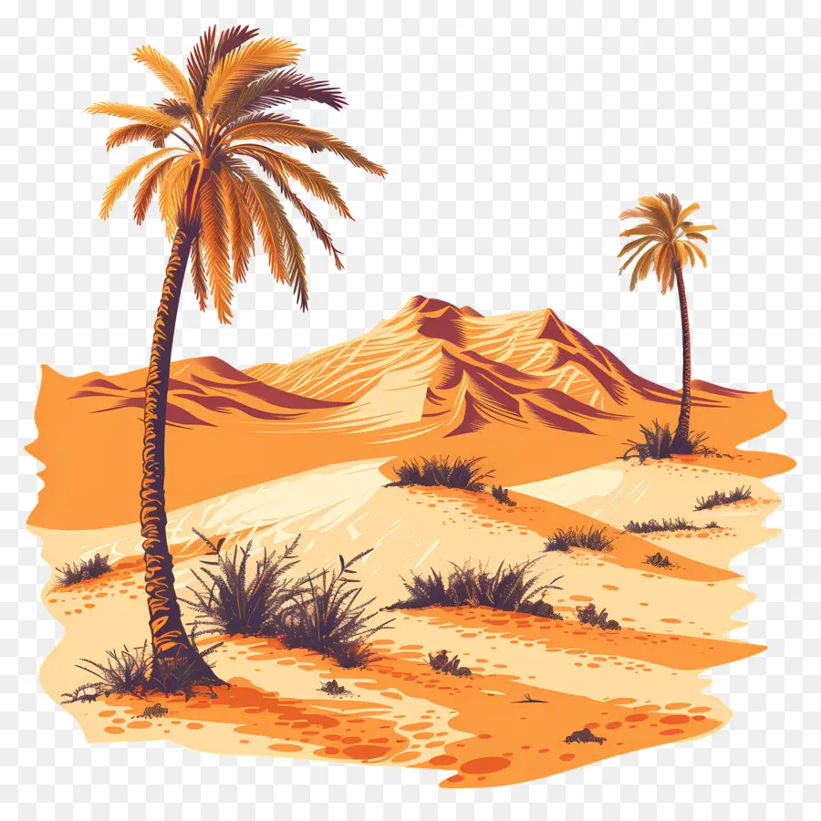Palmen - Ägyptische Wüste: Sanddünen, Berge, friedliche Landschaft