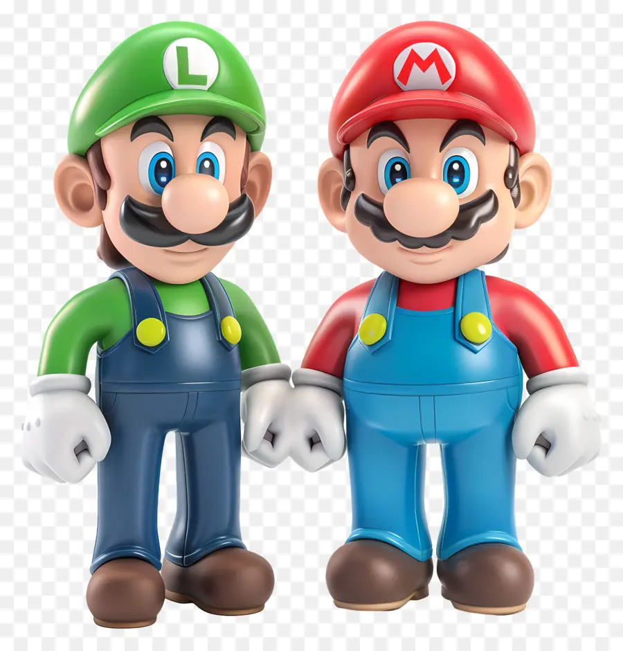 Mario Bros - Zwei Figuren in Mario/Luigi -Kleidung posieren ernsthaft