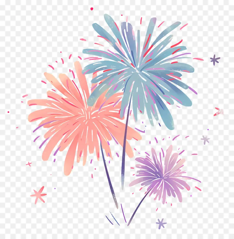 esplosione - Fuochi d'artificio colorati su sfondo nero, distanziati uniformemente