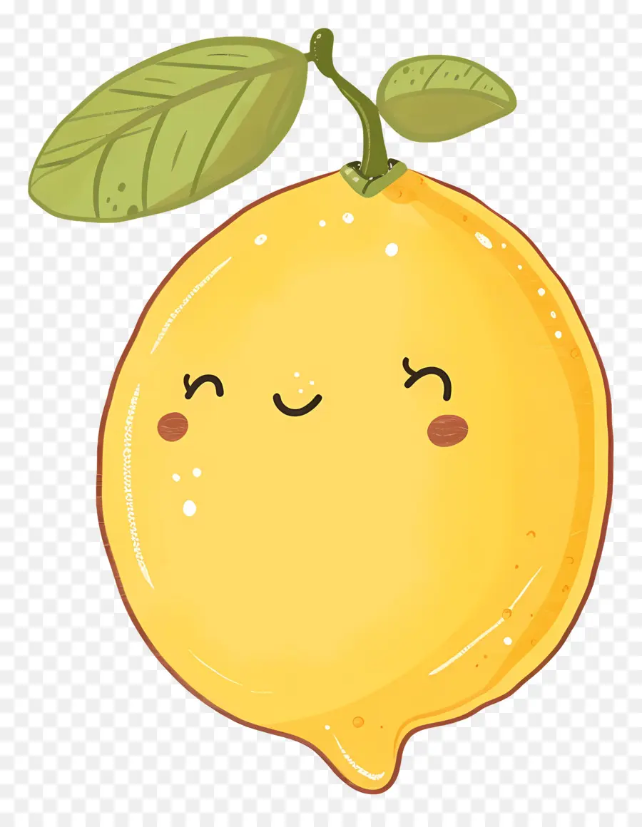 lemon cute fruit expressive face leaves round shape