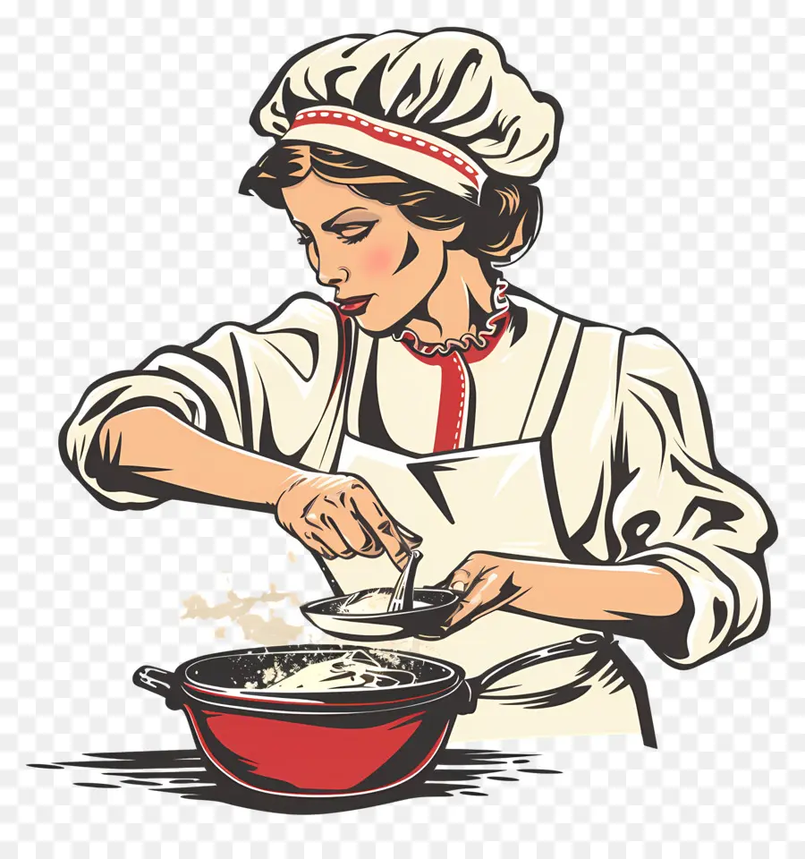 cucinare cucina cucina donna rossa casseruola - Donna ispirata degli anni '50 che cucina in cucina retrò