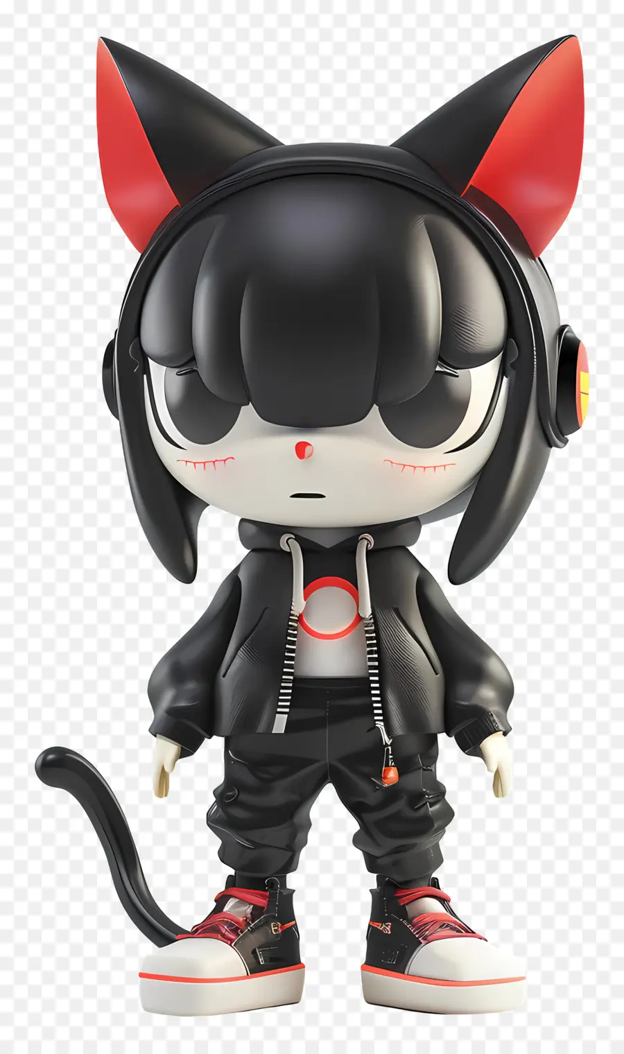 Kuromi Black Cat Red Eyes Tai nghe Hipster Cat - Mèo đen với đôi mắt đỏ đeo tai nghe