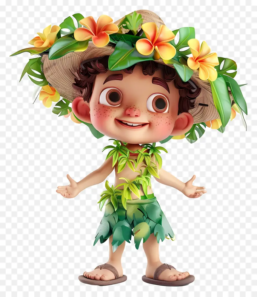 Aloha - Personaggio dei cartoni animati nella camicia hawaiana, Lei, felice