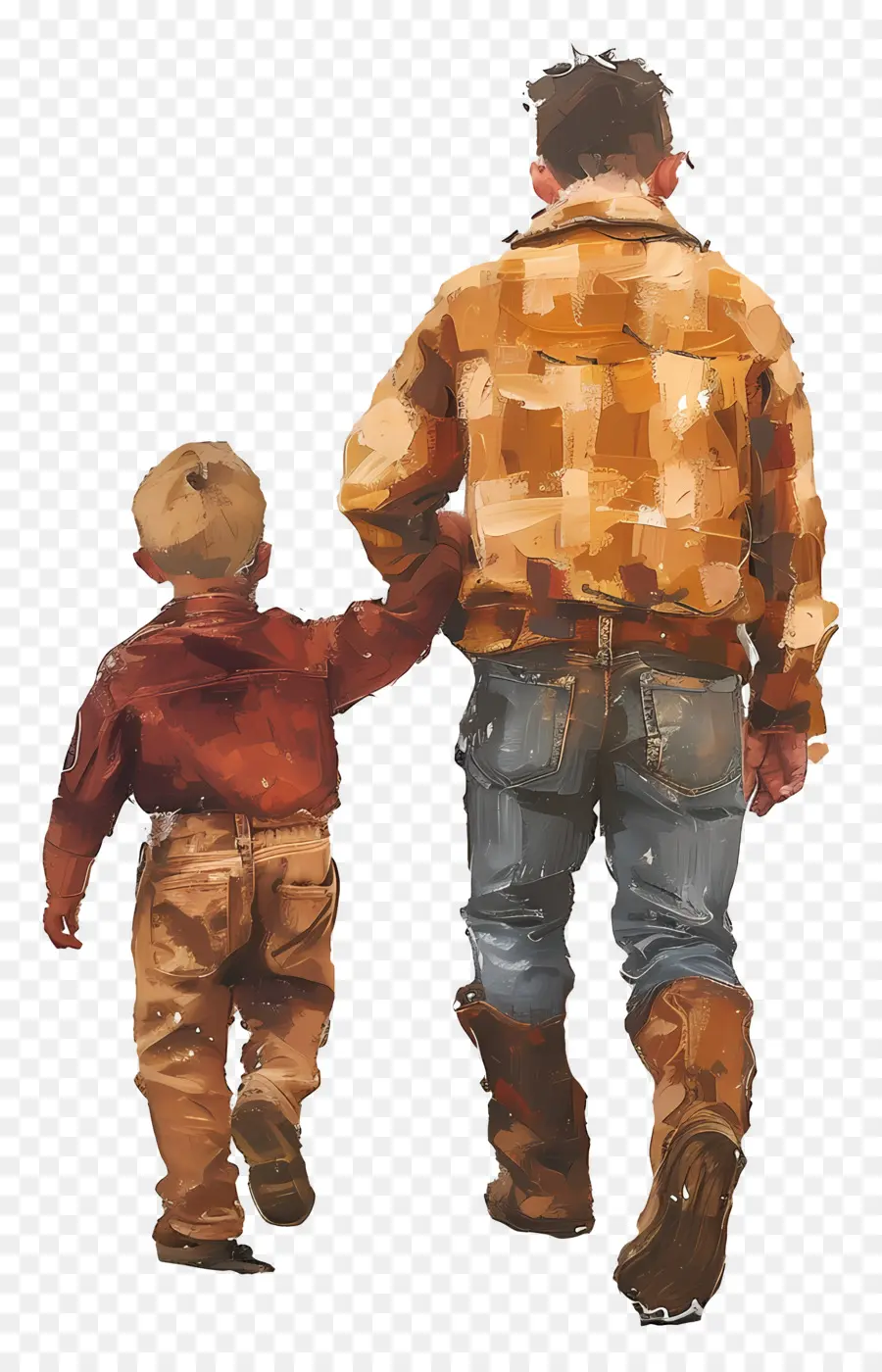 cowboy Hut - Vater und Sohn, der in der ländlichen Landschaft spazieren geht