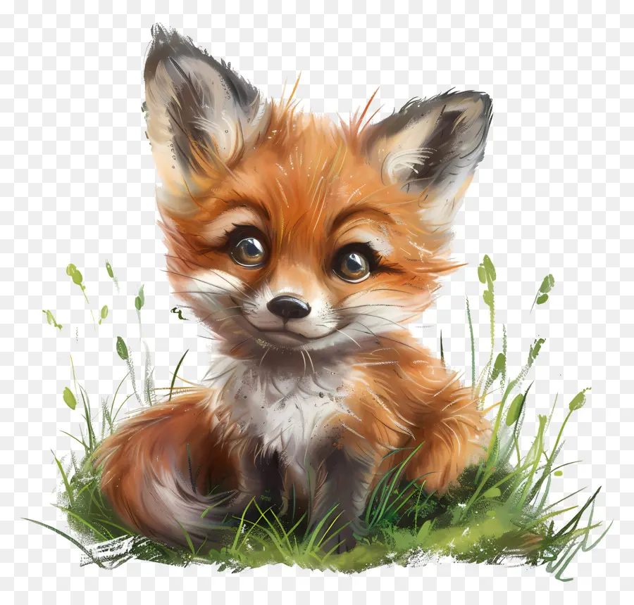 Baby Fox Cute Fox Grass Field - Fox amichevole seduto in campo erboso pacificamente
