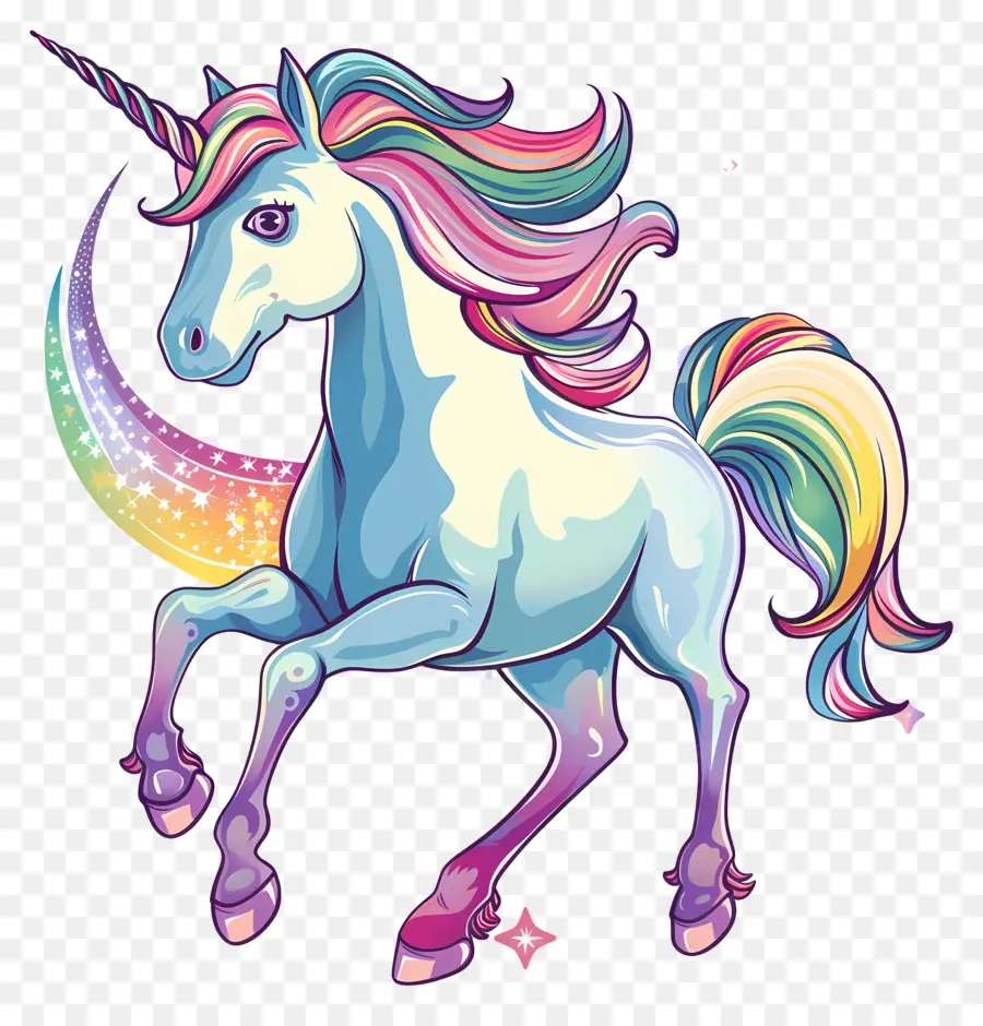 unicorno - Unicorno bianco in movimento con i colori dell'arcobaleno