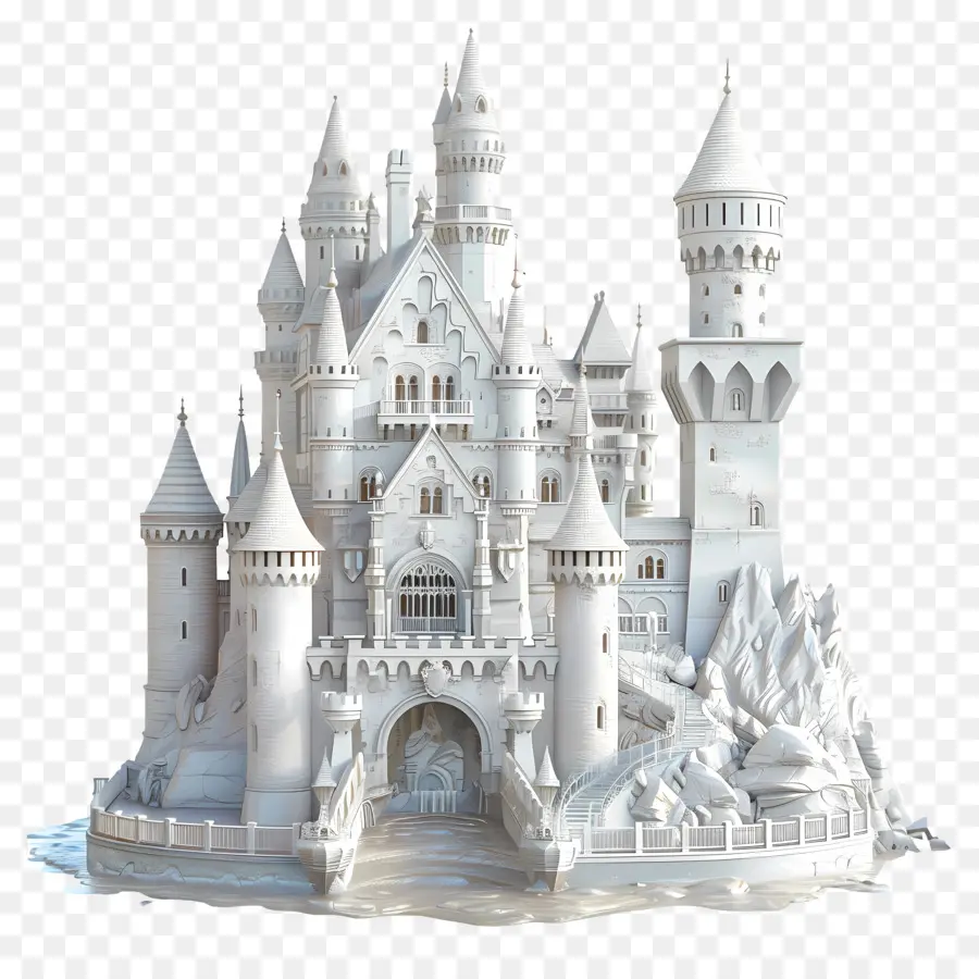 White Castle Castle Fairytale Fantasy Architektur - Weißes Schloss mit gewölbten Eingängen und Balkonen