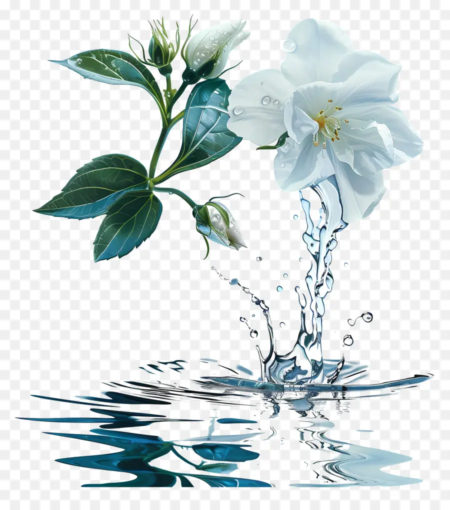 weiße Blume - Weiße Blume schwebt mit Tropfen in Wasser