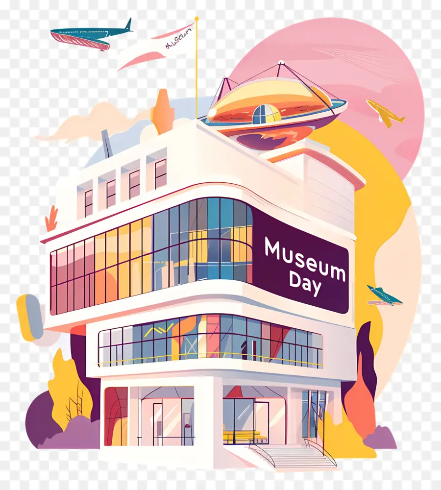Giornata internazionale del museo moderno Museo Museo Day White Walls Windows - Edificio moderno del museo con cartello 