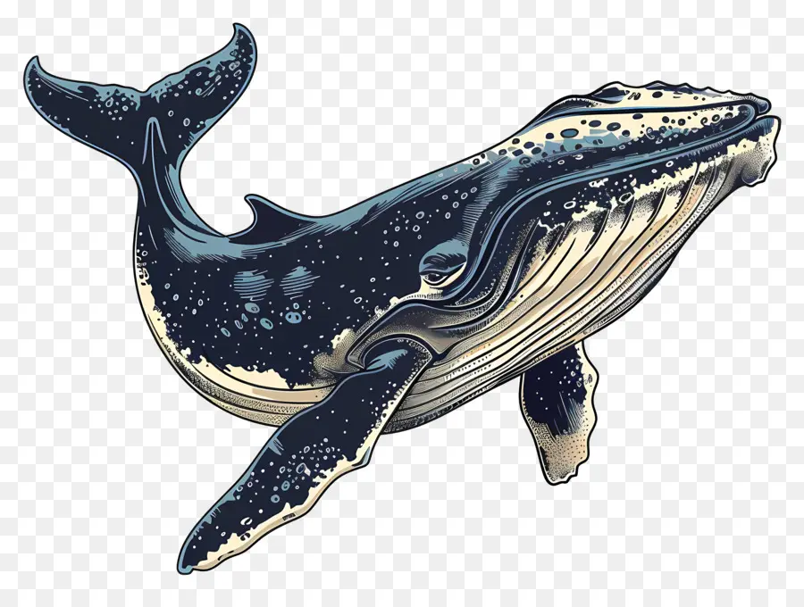 Walwal -Wasserflippers Meeresleben - Wunderlicher, schwarzer Wal mit weißen Punkten
