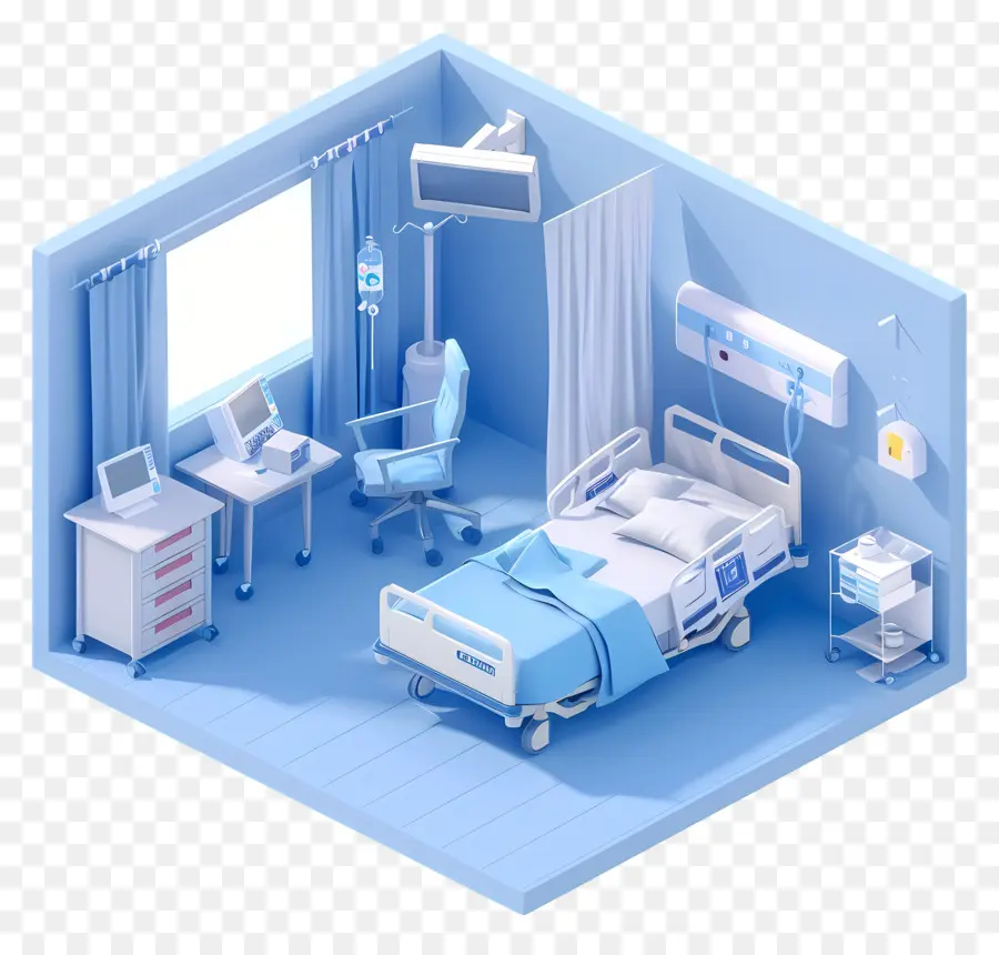 Einfacher Krankenhauszimmer Krankenhauszimmer Bett medizinische Geräte Lieferungen - Krankenhauszimmer mit Bett, Computer, medizinische Versorgung