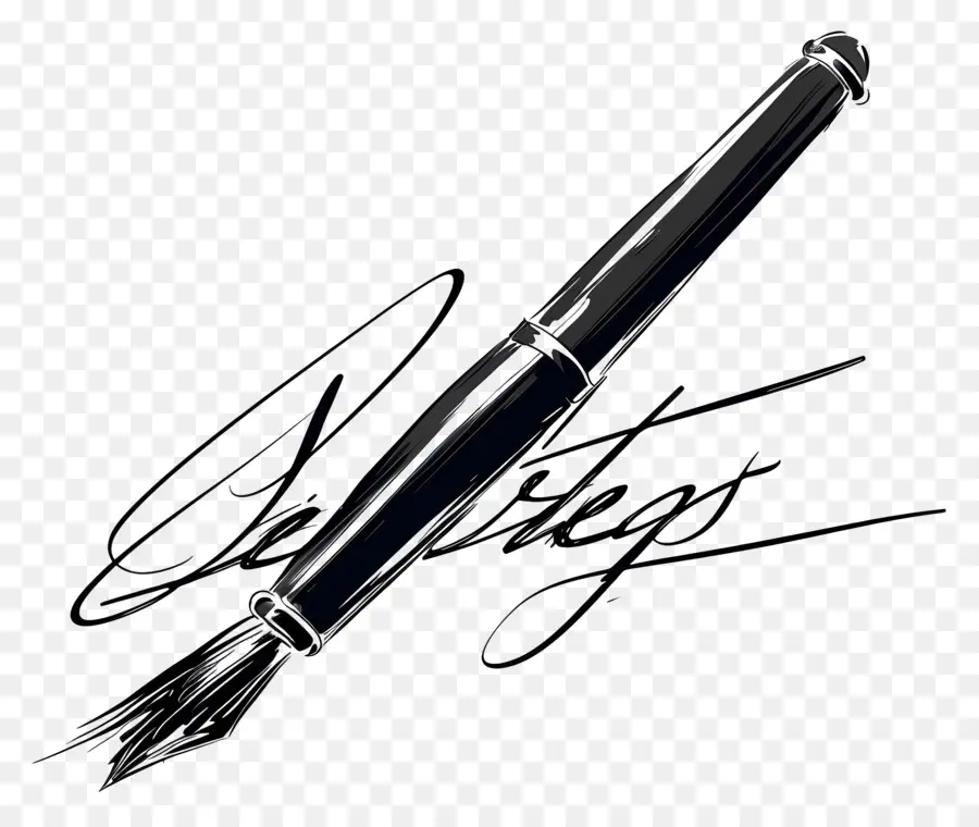 Signature Fountain Stift Schwarzer Tinte Schreibinstrument Schreibweise - Schwarzer Brunnenstift mit Tinte, guter Zustand