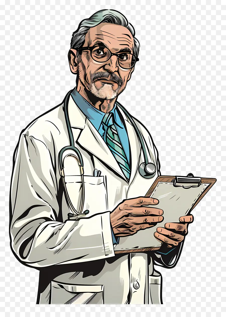 Brille - Zeichnung des alten Arztes im Mantel