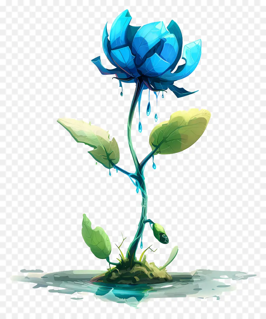 Blaue Blume - Lebendige blaue Wasserlilie mit Tröpfchenwasser