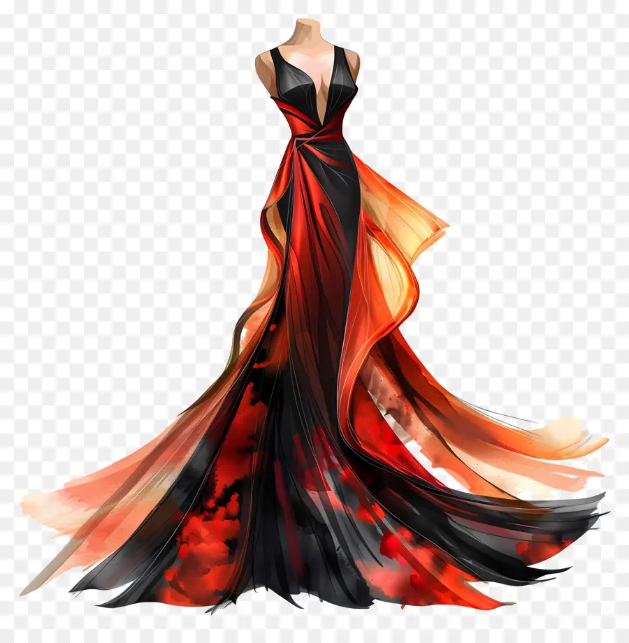Váy váy màu đen và màu đỏ Áo váy cổ áo cổ áo đầy đủ váy sang trọng - Áo choàng lụa đen và đỏ trên ma -nơ -canh