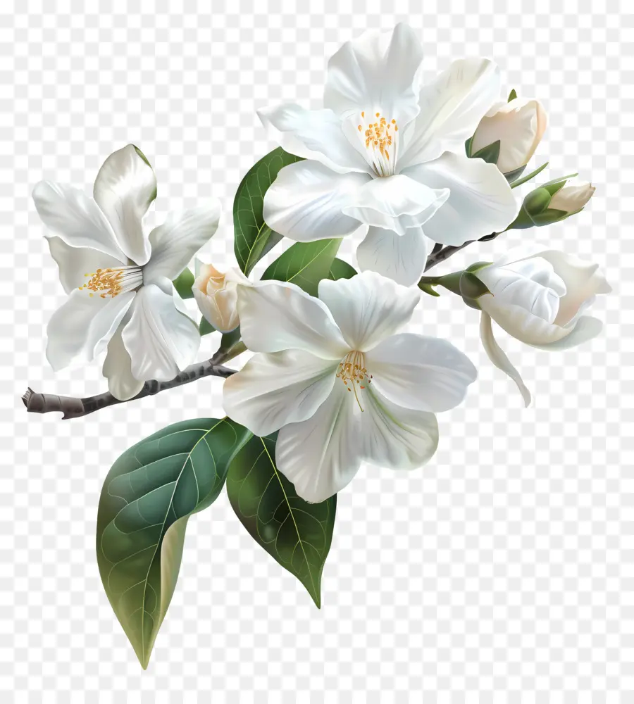fiore di gelsomino - Albero fiorito bianco con petali, sfondo nero