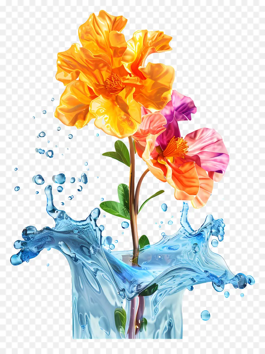 hoa thiết kế - Bình có hoa và nước bắn tung tóe