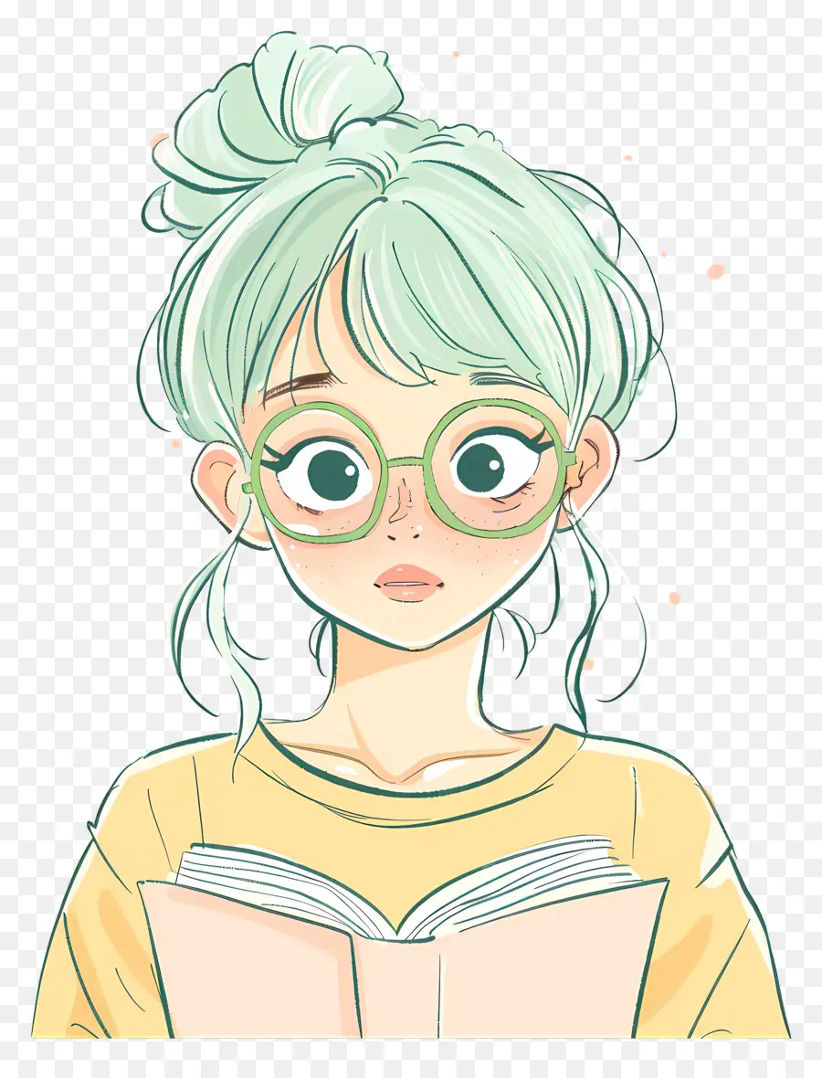 đeo kính - Cô gái trẻ đọc trong tự nhiên, thái độ hạnh phúc