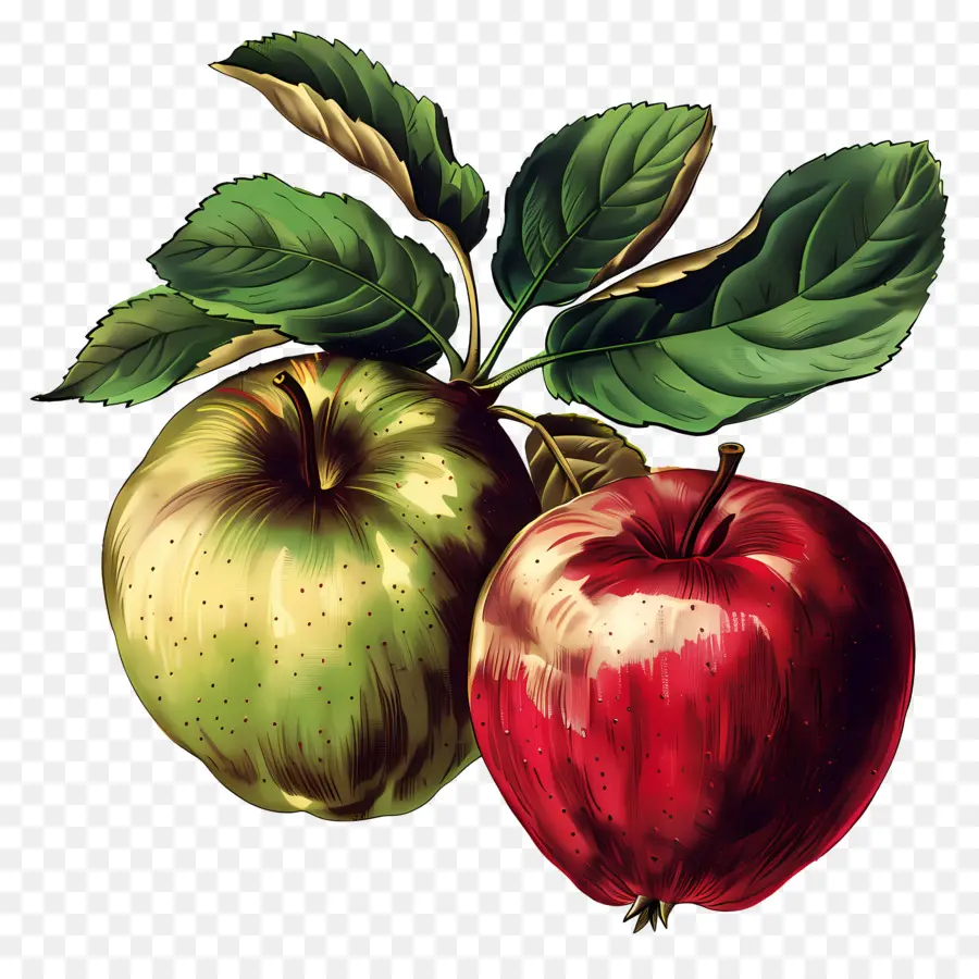 táo táo chín lá xanh chưa chín - Hai quả táo có độ chín khác nhau trên màu đen