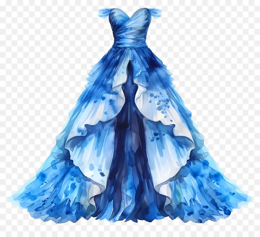 abito da sposa blu abito blu increspature a fessura lunga maniche lunghe - Abito blu arruffato con fessura, gonna piena