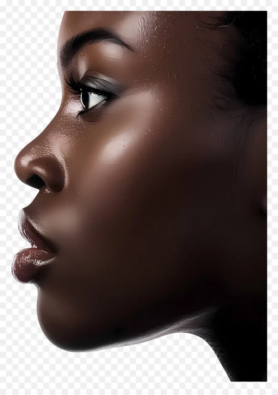 black woman face portrait black skin neutral expression close up