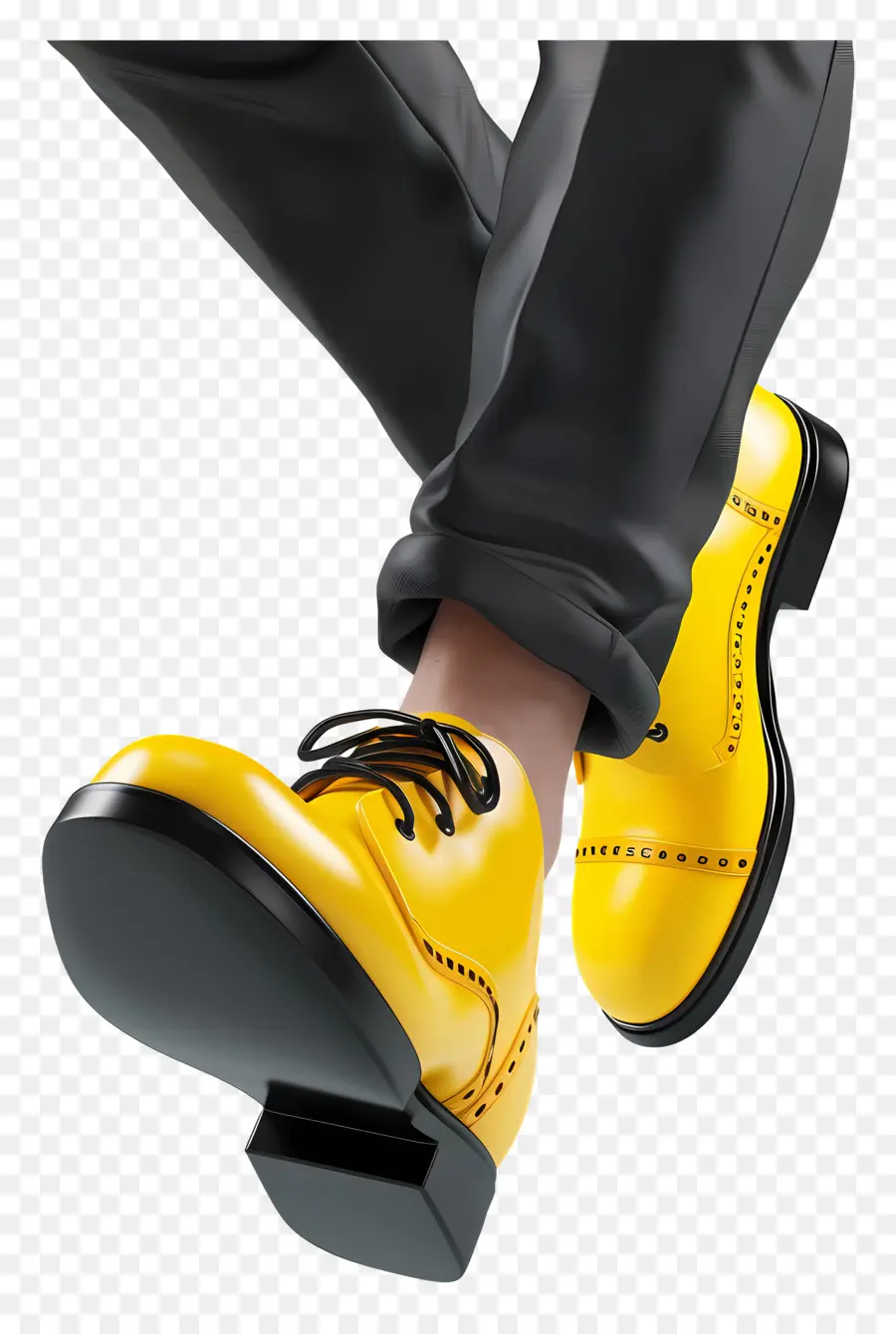 Tanztag Day gelbe Lederschuhe offene Zehenschuhe schwarze Hosen elegante Kleiderschuhe - Person mit gelben Lederschuhen mit offenem Open-Fach