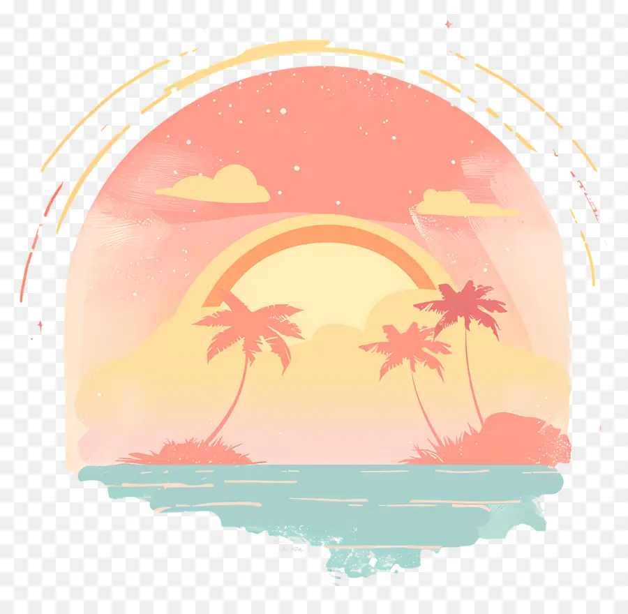Palmen - Tropischer Sonnenuntergangsmalerei mit Palmen