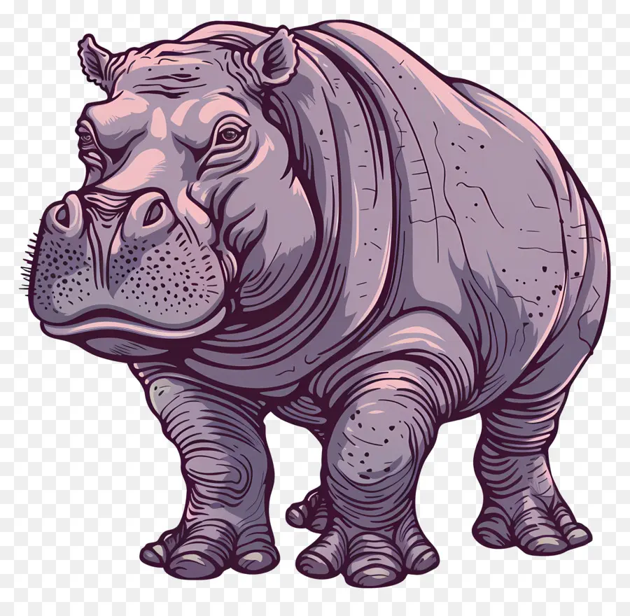 Hippo Hippopotamus động vật hoang dã màu xám - Minh họa về một con hà mã lớn vào ban đêm