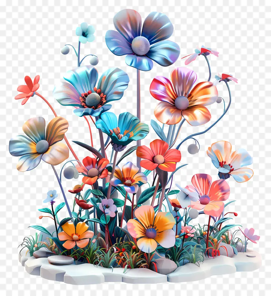 Vườn hoa - Những bông hoa đầy màu sắc nở rộ với ao và đá