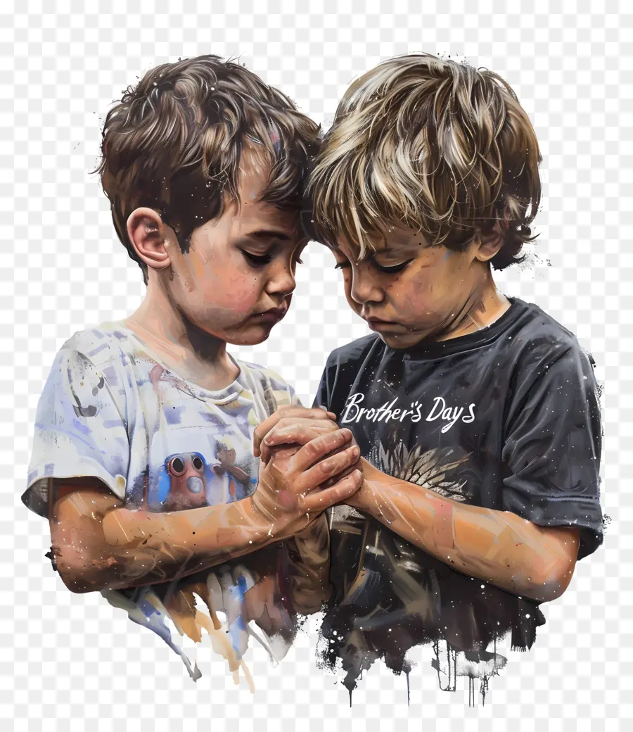 Brother's Day Jungen T-Shirts Jeans Farbe Splatters - Zwei Jungen mit Händen in Taschen
