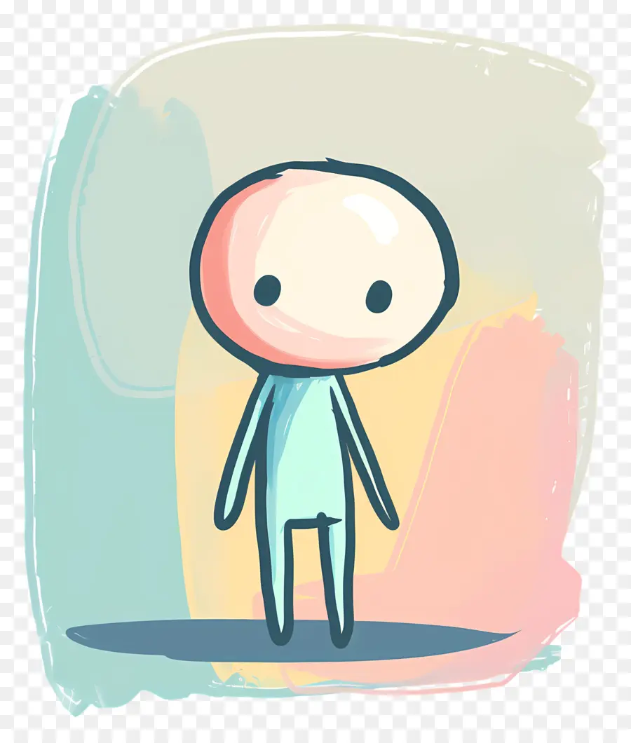 stick figure give colorful backdrop short hair white shirt
