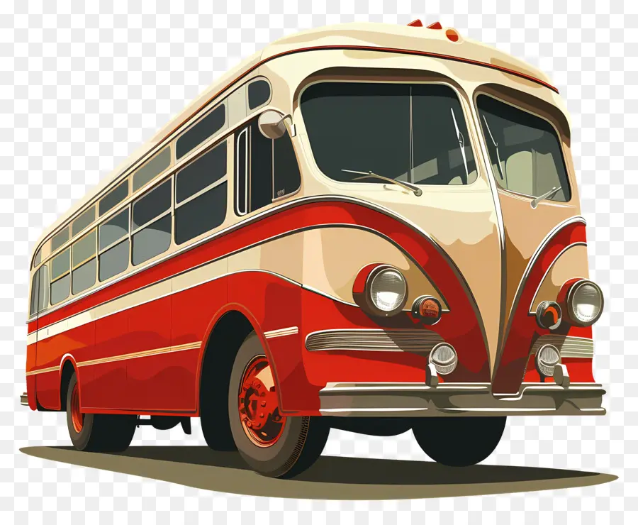 Auto Vintage Bus Rot und Weißer Bus alter Bus lang Bus - Vintage rot -weißer Bus in Bewegung