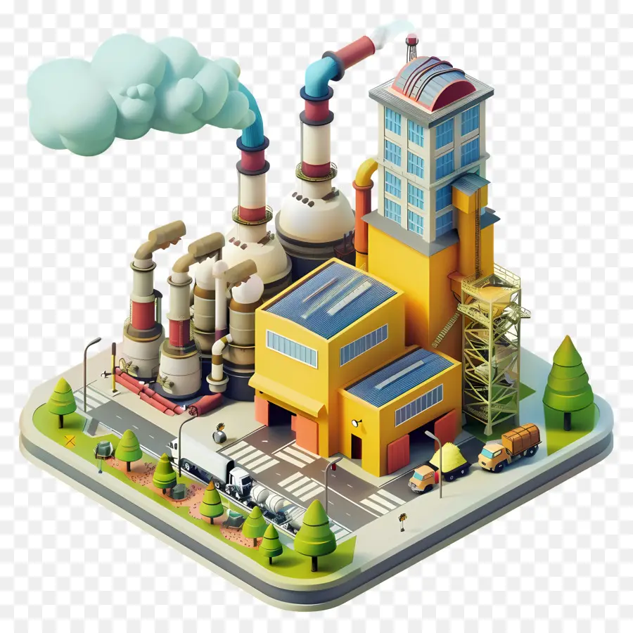 isometric factory industrial complex machinery factory industrial building