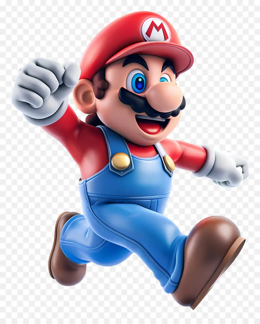 Super Mario - Super Mario läuft vor Aufregung im schwarzen Hintergrund