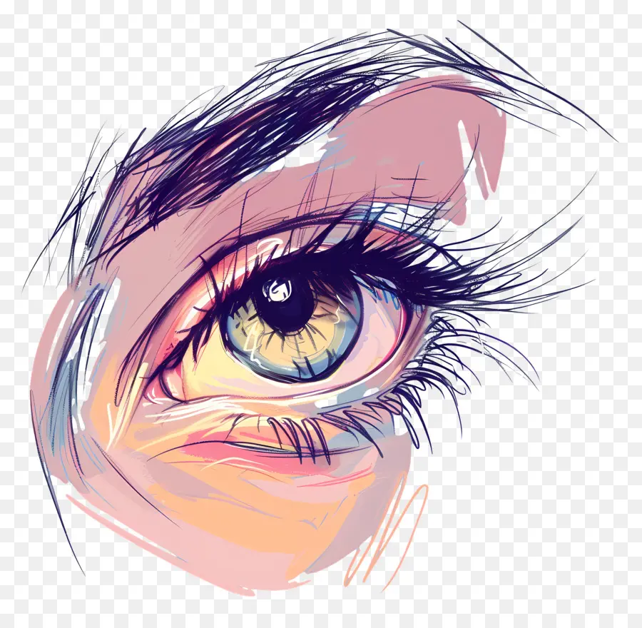 Eye Digital Vẽ tranh màu xanh mống mắt hiện thực Lông mi dài - Bức tranh kỹ thuật số sôi động của một mắt xanh