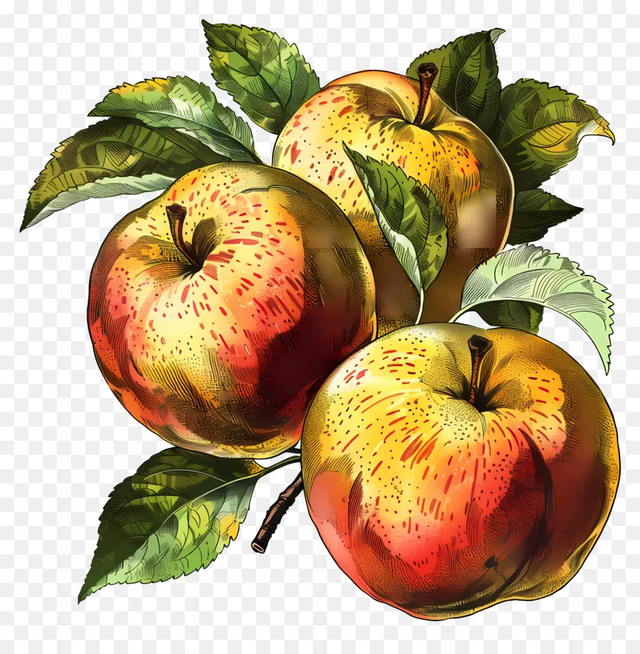 Apfelbaum - Reife Äpfel am Baum, schwarzer Hintergrund