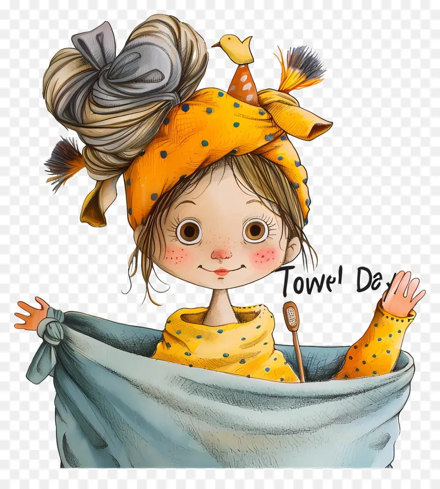 towel day watercolor painting girl spoon food
