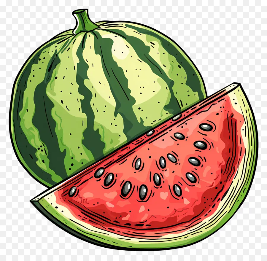 Wassermelone - Eine halbe Wassermelonenscheibe mit Samen