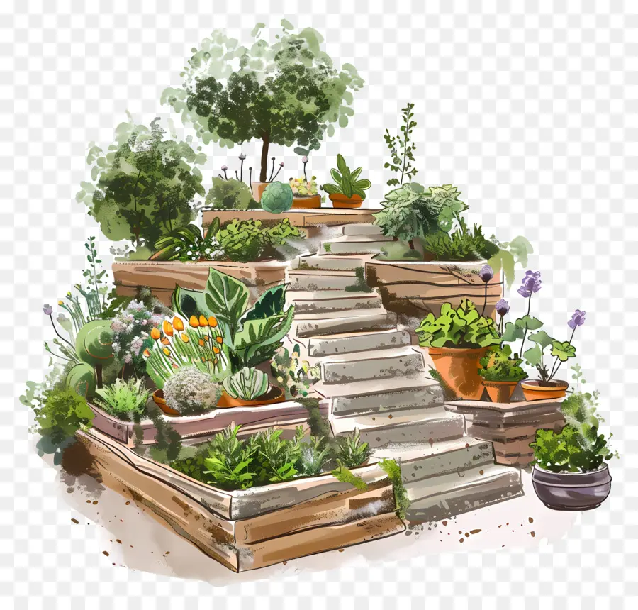 terrace agriculture raised beds garden plants tomatoes