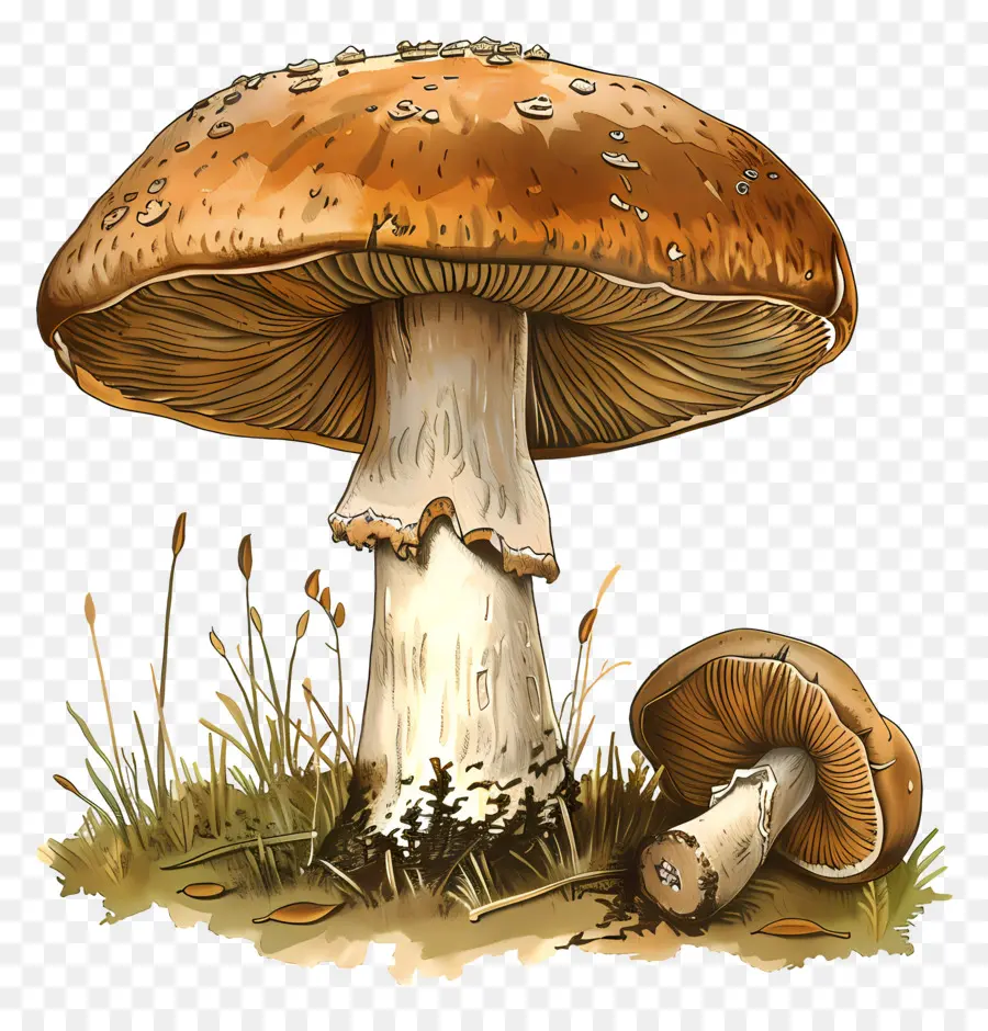 funghi funghi di funghi disegnare berretto marrone - Disegno ad acquerello di funghi marroni nell'erba